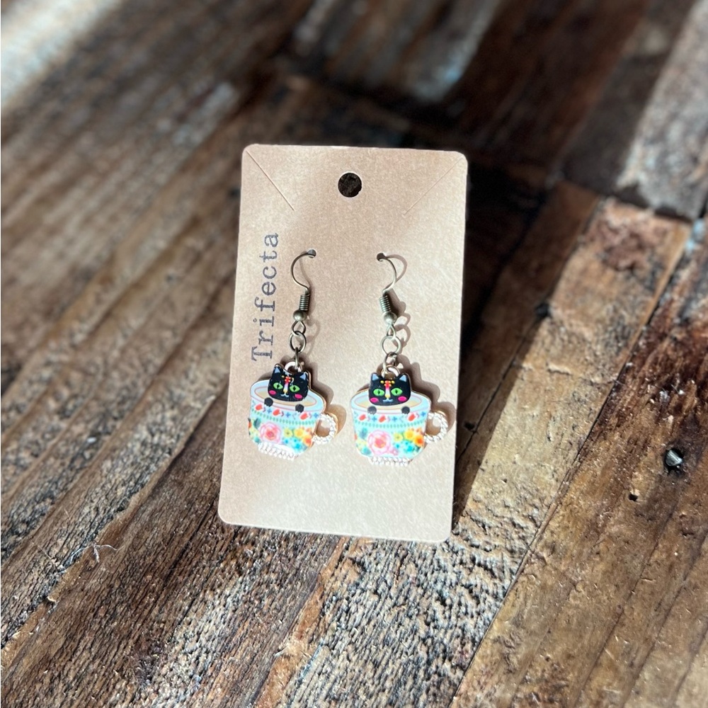 Cats in Teacups Earrings